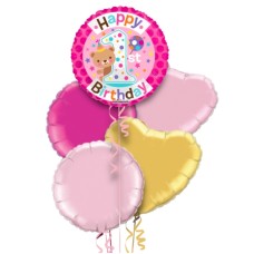 1st Birthday Girl Bear Pink Balloon Bouquet